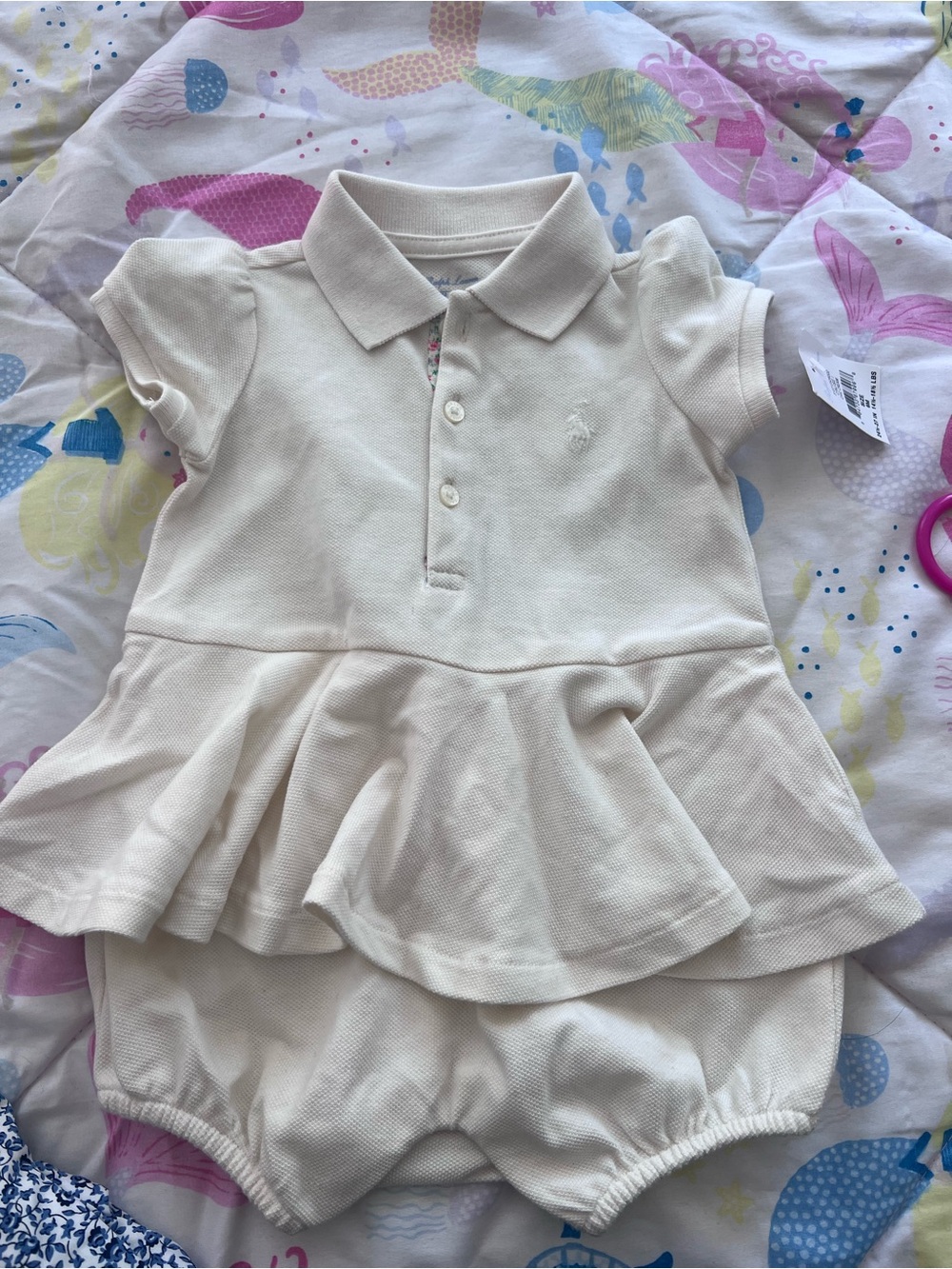 NWT Baby Girl Cream Polo Peplum Romper